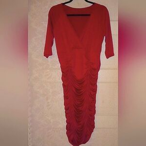 MEANEOR WOMEN'S V-NECK/SHIRRED MIDI DRESS